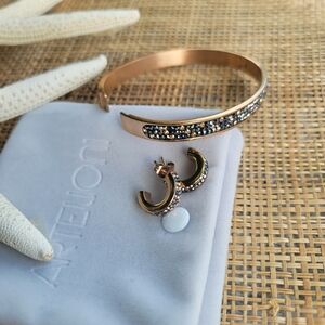 Artelioni Stainless steel Rose color and Marcasite Bangle/Bracelet Earrings Set